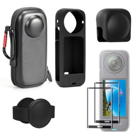 Insta360 X4 Accessories Kit Compatible with Insta 360 X4, Accessory Bundle of Hard Shell Carry Case, Silicone Protective Case, Lens Guard Cap, Tempered Glass Screen Protectors Film for Insta360 X4