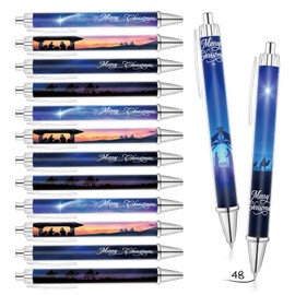Yeaqee 48 Pcs Merry Christmas Christian Pens Bulk Bible Verse Religious Nativity Scene Black Ink Ballpoint Pens for Church Nativity Jesus Employee Appreciation Gift Supplies, 4 Designs