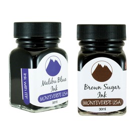 Monteverde 60ml Core Fountain Pen Ink Bottle (30ml Malibu Blue Ink Bottle G309MU, 30ml Brown Sugar Ink Bottle G309BS)