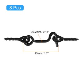 QUARKZMAN Pack of 8 Eye Latch Gate Door Swivel Hooks, 1.7 Inch Cabin Hook and Eye Latch with Mounting Screws for Wooden Windows and Doors, Black