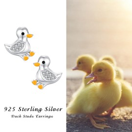 Duck Earrings 925 Sterling Silver Cute Animal Duck Stud Earrings Jewellery for Women Girls, Sterling Silver