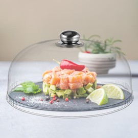 DOITOOL Cubierta de Soporte para Tartas de Cristal, Cubierta de plástico para Tartas con Bandeja Redonda de exhibición para Tartas, Plato de Servir ponche de Comida Tienda de 26 x 11 cm