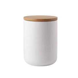 Food Storage Jar Strong Ceramic Storage Canisters with Airtight Seal Bamboo Lid Modern Design Seal Damp-Proof Kitchen Jar for Coffee, Tea, Spice and More (White(M: 10.3X14.5cm))