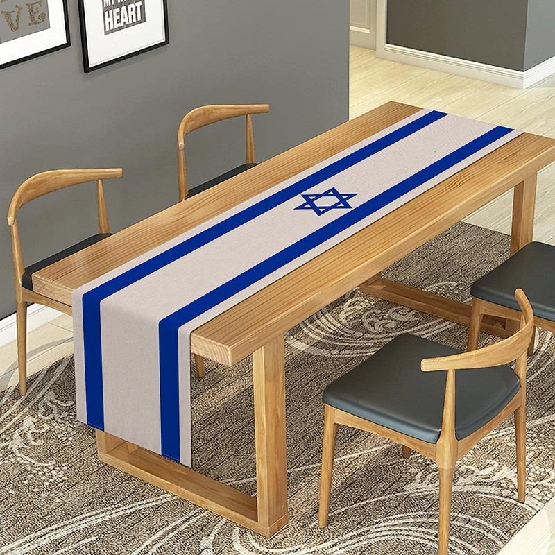 Linen Israel Flag Table Runner Jewish Table Decoration for Passover