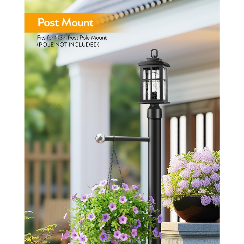 VIANIS Hardwired Dusk to Dawn Outdoor Post Light, Black Outdoor