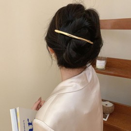 Yheakne Vintage Long Bar Hair Clip Barrette Gold Metal Clasp Hair Barrette Hearpin Wedding Hairclip Headdress Ponytail Strong Hold Grip Decorative Headwear Hair Accessories for Women