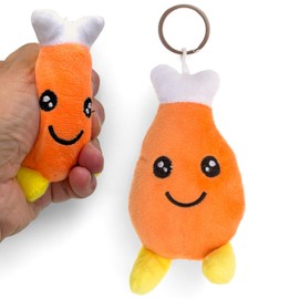 MIJOMA Plush Pendant Fast Food Design Metal Key Ring 10 cm Kawaii Faces 100% Polyester Soft Padded, chicken wing