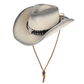 Straw Cowboy Sun Hat for Men Women Cowgirl Summer Fedora Beach Panama Western Cap UPF 50+ Shapeable Brim Cap with Bull Belt, Black, One Size