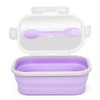 Ecomorning Collapsible Silicone Lunch Box with Lid and Spork, Leakproof Foldable Bento Box for Meal Prep, Travel, Camping, Microwave and Dishwasher Safe, 8.1 x 5.1 x 2.8 inches, Purple