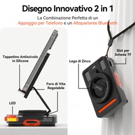 ANCwear Cell Phone Stand with Wireless Bluetooth 5.4 Speaker, Portable Speaker with TF Card Slot, Cool and Unique Design, Best Gifts Ideas for Teens, Men, Women and Daughters (Black)