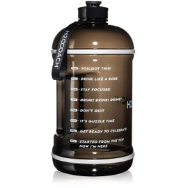 H2OCOACH 1 Gallon Sports Water Bottle with Time Marker | Motivational 3.79 Liters, Reusable BPA Free Jug (128 oz) (Black)
