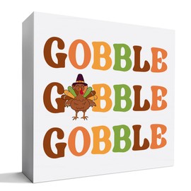Thanksgiving Turkey Desk Decorations Wooden Box Sign, Turkey Decor for Home Office Desk Table Shelf Harvest Autumn Thanksgiving Signs, Gobble Gobble