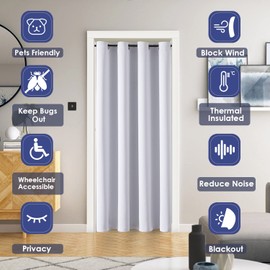 ChrisDowa Blackout Door Curtains for Doorway Privacy, Grommet Closet Curtain for bedroom closet door, Thermal Insulated Temporary Door Cover Room Divider Curtain (1 Panel, Greyish White, 52 x 80 Inch)