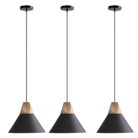 YEPOLI Pendant Light,Solid Wood Ceiling Hanging Lamp,Modern Matte Black Pendant Lighting for Kitchen Island Dining Room Coffee Bar (Black-3 Pack)