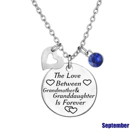 TISDA Birthstone Crystals Necklace,The Love between Grandmother and Granddaughter is Forever Necklace Family Jewelry Christmas Gift (September)