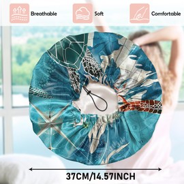 Cabreche Luxury Shower Cap Satin Silk Lined Adjustable Elastic Reusable Waterproof Shower Bath Cap Cute for Women Girls-Sea Turtle