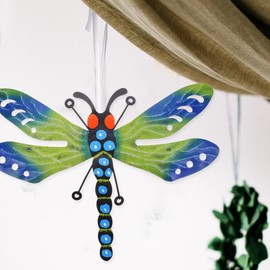Metal Dragonfly Wall Decor - Green Iron Hanging Ornament for Home and Garden Decoration Perfect for Kids Room and Outdoor Spaces