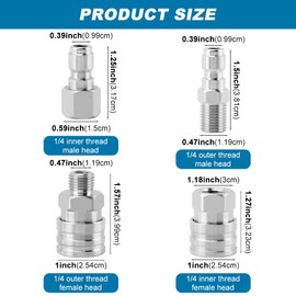 Axrivonte 2 Sets NPT 1/4 Inch Pressure Washer Coupler Quick Connect Plug, Pressure Washer Adapter Set, Stainless Steel Quick Connector Fittings (Internal Thread, External Thread)