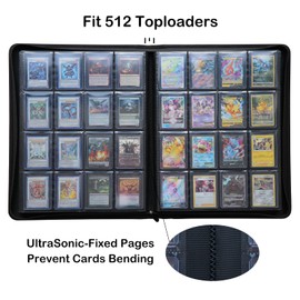 Rayvol 16-Pocket Toploader Binder, Holds 512 Toploaders 16 Pocket Top Loader Card Storage Case, 500 + Ringless Double-Sided Pockets for Cards in 3 x 4'' Toploaders -Red