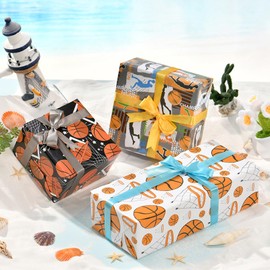 Liiqin Basketball Wrapping Paper Children, 6 Sheets 50 cm × 70 cm Gift Wrapping Paper Birthday, Gift Wrapping Paper for Children Decoration Boys Gift Wrapping Sports Birthday Gift Happy Birthday Party