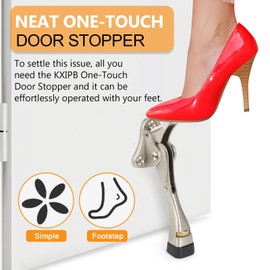 Kickdown Door Stopper 4 Inches - 2 Packs One Touch Adjustable Height Door Stop for The Bottom of Door Aluminum Alloy Metal Door Stopper with Rubber Tip & Wall Protectors for Wide Doors Silver