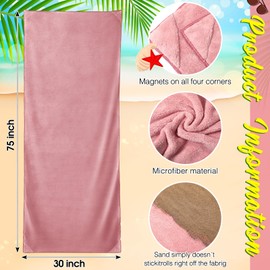 Mindsoft Outdoor Magnetic Bath Towel Oversized 75"x30" Magnetic Microfiber Beach Quick Dry Towel with Magnet Corners for Beach, Pool, Travel, Gym & Camping(Pink)