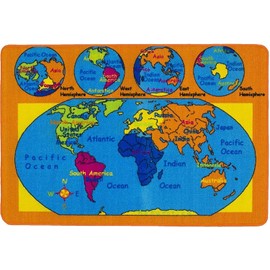 Champion Rugs Map of The World Globe Continents Oceans Hemispheres Compass Area Rug Indoor Outdoor Decorative Floor Rug for Children Playmat Learning Carpet (3' 5" X 4' 8")