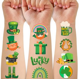 CAVALATAT 50 PCS St Patrick's Day Tattoos Stickers for Kids, St Patricks Day Decorations Accessories, Irish Shamrock Tattoo Stickers for Party Favors Supplies