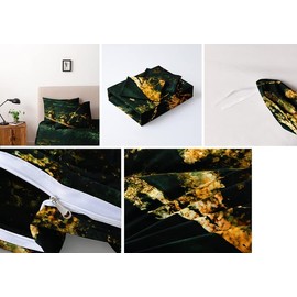 Luowei Bed Linen, 135 x 200 cm, Green and Gold Marble Bedding Set, 3D Print, Microfibre Duvet Cover and 1 Pillowcase, 80 x 80 cm, with Zip