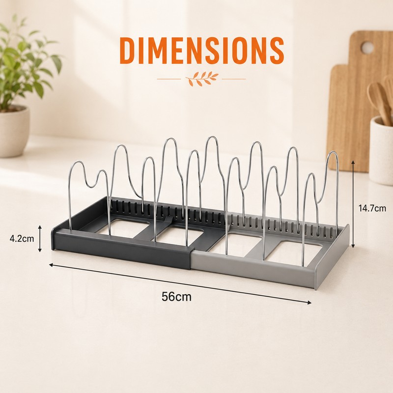 Expandable Kitchen Cabinet Organizer with 7 Adjustable Stainless Steel Dividers