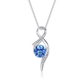 Loutade Silver Necklaces for Women, 925 Sterling Silver Necklaces Pendant with Blue Zircon, 45 + 5cm Silver Necklaces Chain with Zircon Pendant Necklaces Fashion Jewellery Gifts for Daughter Mother
