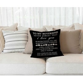 Black to My Boyfriend Be Yours and Only Yours You're My Everything Valentine's Day Birthday Cotton Linen Square Throw Pillow Case Decorative Cushion Cover Sofa 18"x 18"