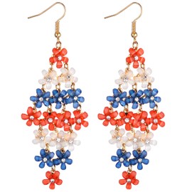 Lux Accessories Xmas Christmas Holiday Red Blue White Acrylic Flower Layered Goldone Dangle Earrings