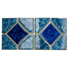 Tenedos Aqua Marine with Marble Blue Diamond Porcelain Lineup Border Pool Wall Tile on 6x12 Mesh for Easy Installation, for Bathroom Wall, Backsplash (1 Piece)