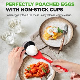 NutriChef Egg Poacher Pan Set - 7.87” Stainless Steel Poached Egg Cooker with 4 Non-Stick Poaching Cups, Glass Lid, Timer, Oven Mitt, and Spatula for Perfect Poached Eggs, Induction Compatible, Silver