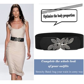 ALAIX Women's Stretchy Belt for Dresses Jumpsuit Coat Belt Vintage Elastic Wide Leaf Waist Belt Waistband