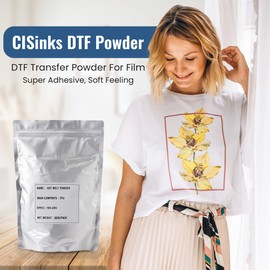 CISinks DTF Powder- DTF Transfer Powder for Film- Super Adhesive, Soft Feeling, Waterproof, Wide Application, Easy to Use, Vibrant Color- 17.6 oz (500g)