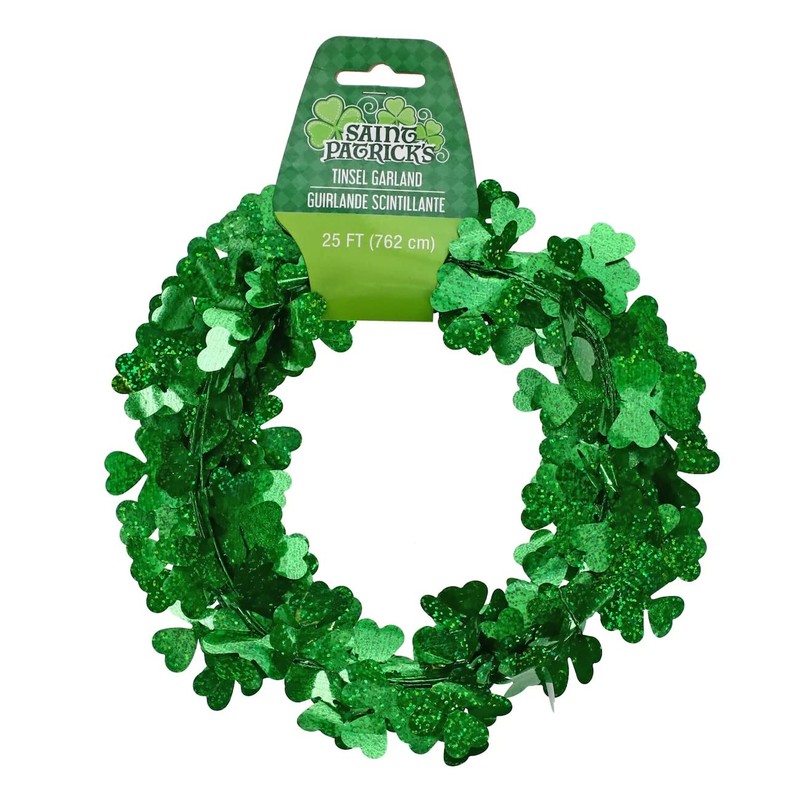 St. Patrick's Day Shimmering Shiny Green Shamrock Tinsel Wire Garland