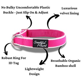 Snootiful Hound Dog House Collar - Organic Bamboo & Soft Velvet Lining - Greyhound House Collar/Whippet House Collar - Ideal for long term wear for ID (Pink & White, 20-35cm)