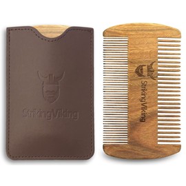Striking Viking Sandalwood Beard Comb & Case - Pocket-Sized Grooming Tool with Fine & Coarse Teeth, Perfect for Use with Balms & Oils