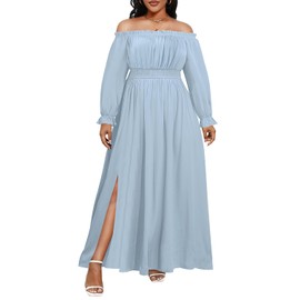 Blue Plus Size Dress Maternity Baby Shower Wedding Guest Long Sleeve Off The Shoulder Split Maxi Boho Long Flowy Dresses
