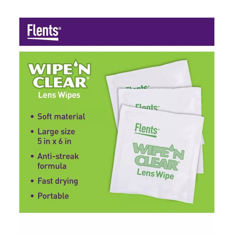 Flents Lens Wipes, Wipe 'N Clear, 150 Count, Pre-Moistened, Streak-Free