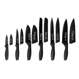 MasterChef Kitchen Knife Set with Covers, 6 Professional Chef Knives for Home Kitchens, Extra Sharp Cutting Stainless Steel Blades & Protective Sheaths, Soft-Touch Easy-Grip Handles, Essential Black