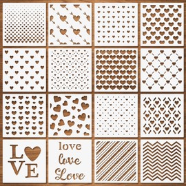 Heart Stencil Set for Painting – 16 Pack 6x6 Inch Valentine Love Stencils with Conversation Words & Floral Designs for DIY Crafts, Doormat Painting, Walls, Windows, Wood & Fabric Decor