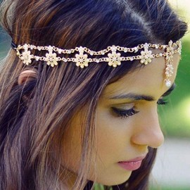 Ursumy - Diadema para el pelo con perlas y diamantes de imitación, corona para novia, diseño de flores, accesorios para el pelo para mujeres y niñas
