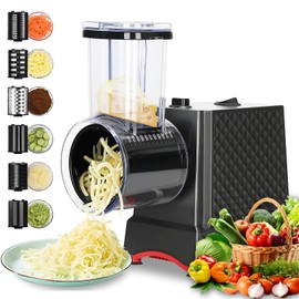 YOTAN Electric Cheese Grater, 6 In 1 Electric Cheese Grater for Block Cheese, 250W Slicer Shredder, Automatic Salad Machine, Rotary Cheese Shredder for Cheeses, Fruits, Vegetables