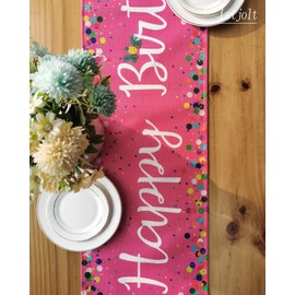 Letjolt Happy Birthday Table Runner 30th Birthday Decorations 40th Birthday Sign 50th Birthday Party Table Runner 72 Inches, Pink