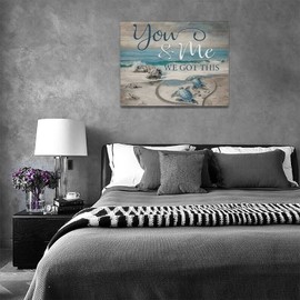 yerretin Beach Sea Turtle Bathroom Wall Art Ocean Turtle Pictures Wall Decor Coastal Nautical Seascape Canvas Painting Love Artwork Home Decoration for Bedroom Office Framed 16"x12"