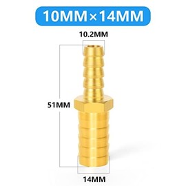 ERGAOBOY 5 Pcs 10mm x 14mm Brass Reducing Hose Nozzle Connector, Straight 2 Way Hose Nozzle Fitting with 10 Clamps