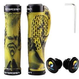 TOPCABIN Bike Grips,Ergonomic Design Bicycle Grips Widen Holding Rubber Bike Handlebar Grips with Aluminum LockGrips for Bike Mountain Road MTB (Rubber Yellow (1 Pair))